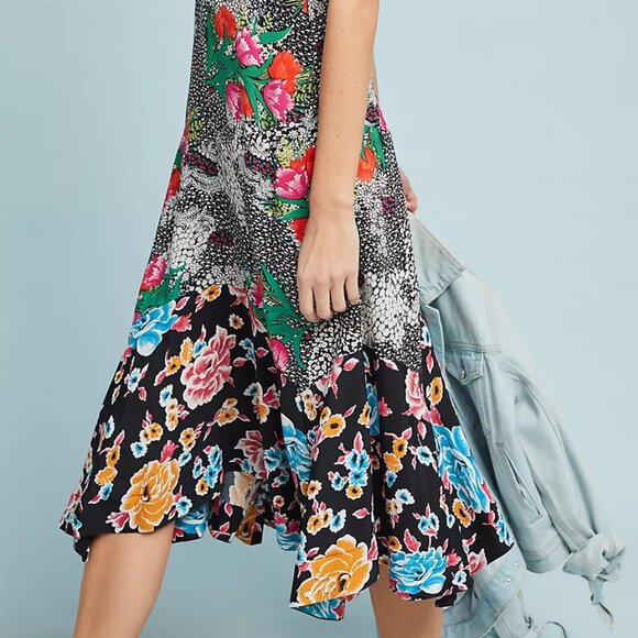 Anthropologie Maeve Violette Floral Midi Dress 4 Slip Romantic Vibrant Boho $168 - Picture 3 of 16